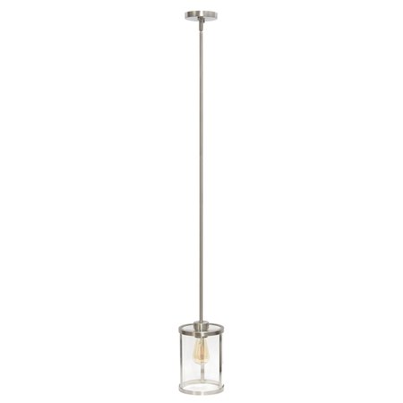 LALIA HOME 1-Light 9.25" Adjustable Hanging Cylindrical Clear Glass Pendant with Metal Accents, Brushed Nickel LHP-3002-BN